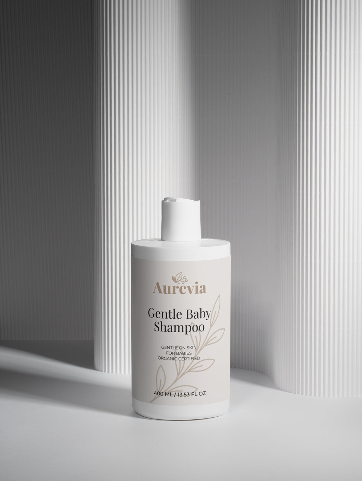 Gentle baby shampoo bottle, organic certified, for sensitive skin, 400ml, minimalist design