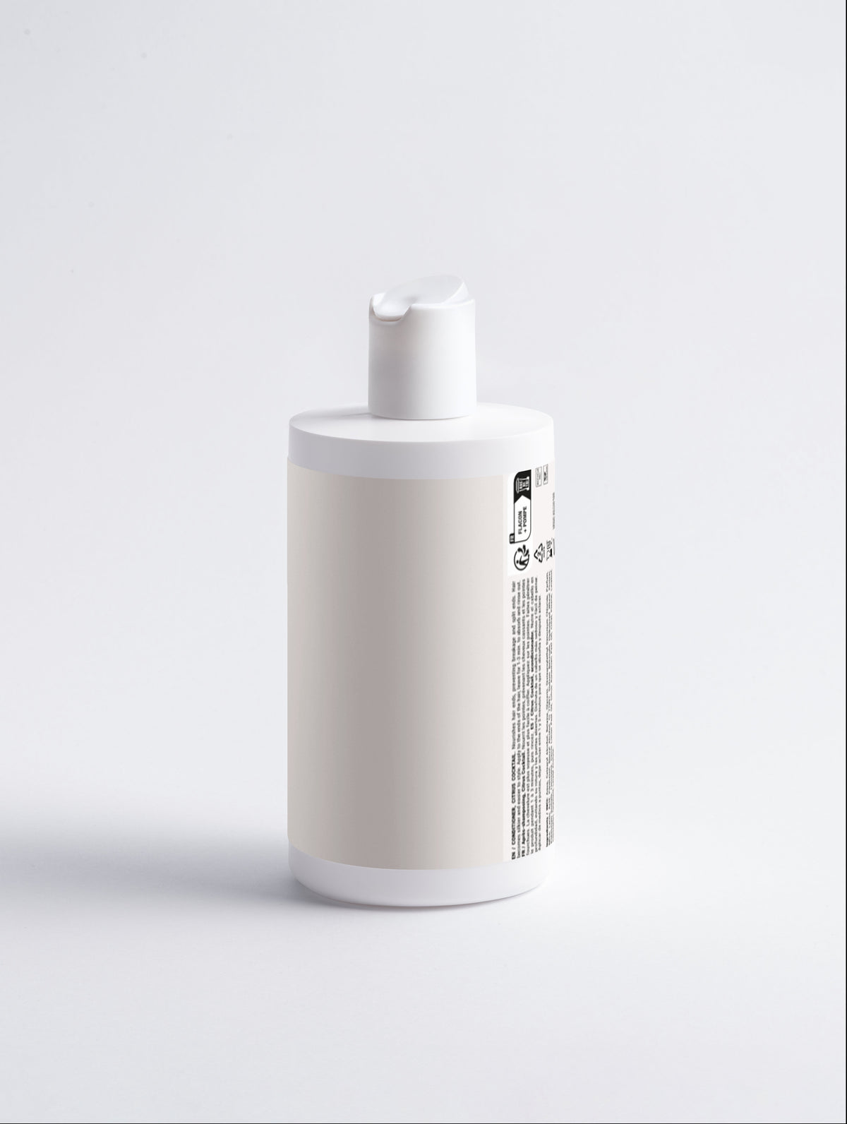 White bottle with pump dispenser, minimalist design for hair care routine
