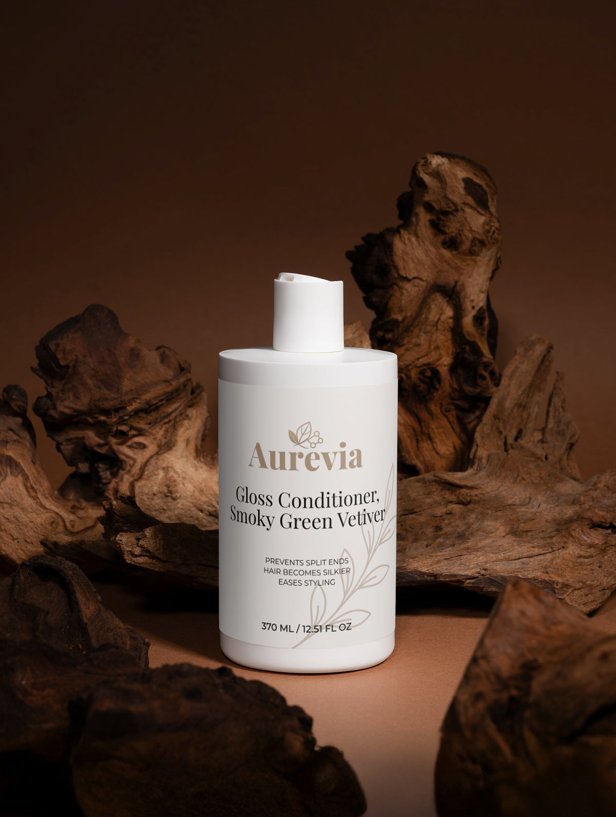 Aurevia Gloss Conditioner in Smoky Green Vetiver scent, prevents split ends, silken hair, eases styling