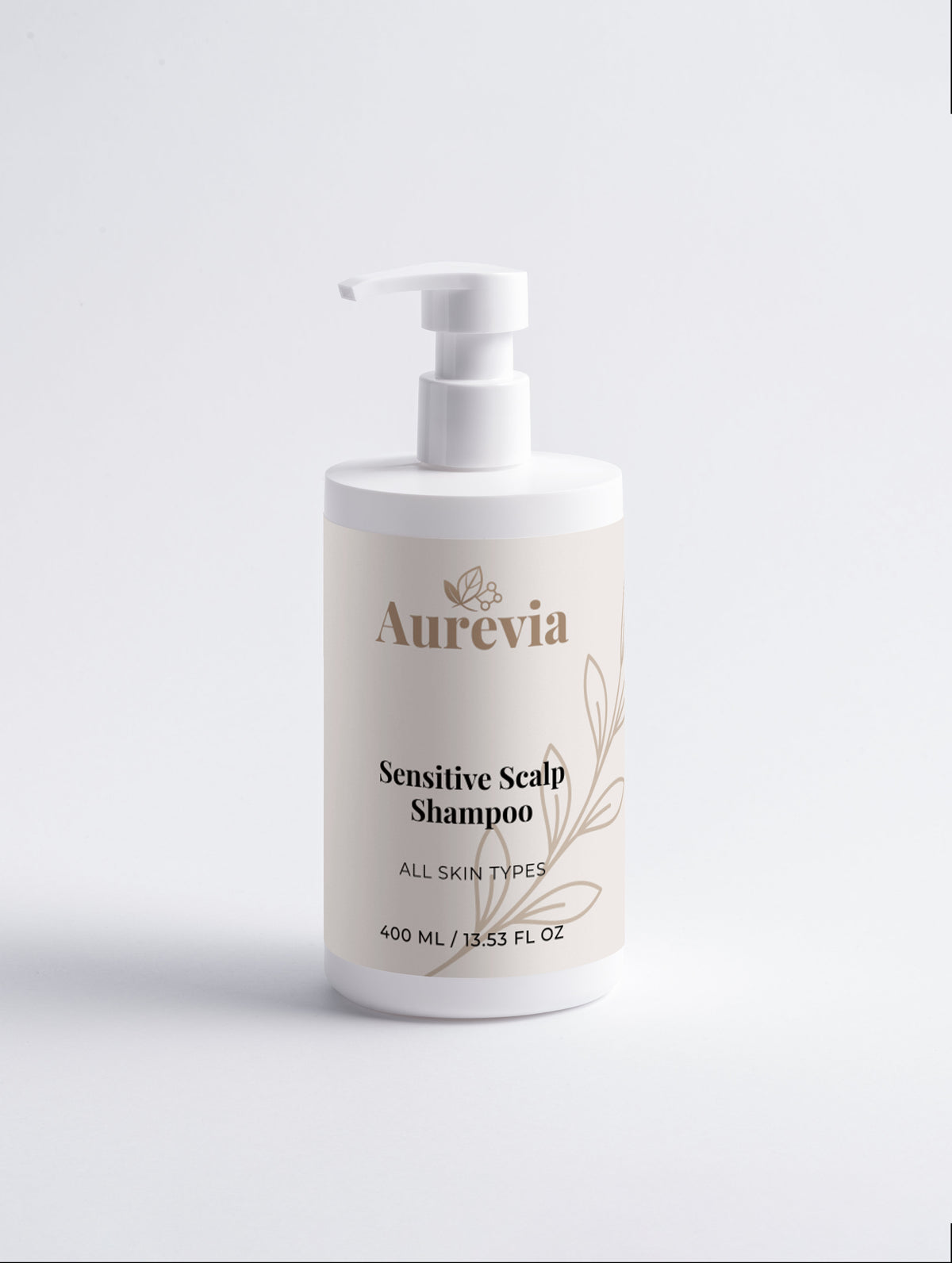 Aurevia Sensitive Scalp Shampoo for all skin types, 400ml pump bottle with minimalist design