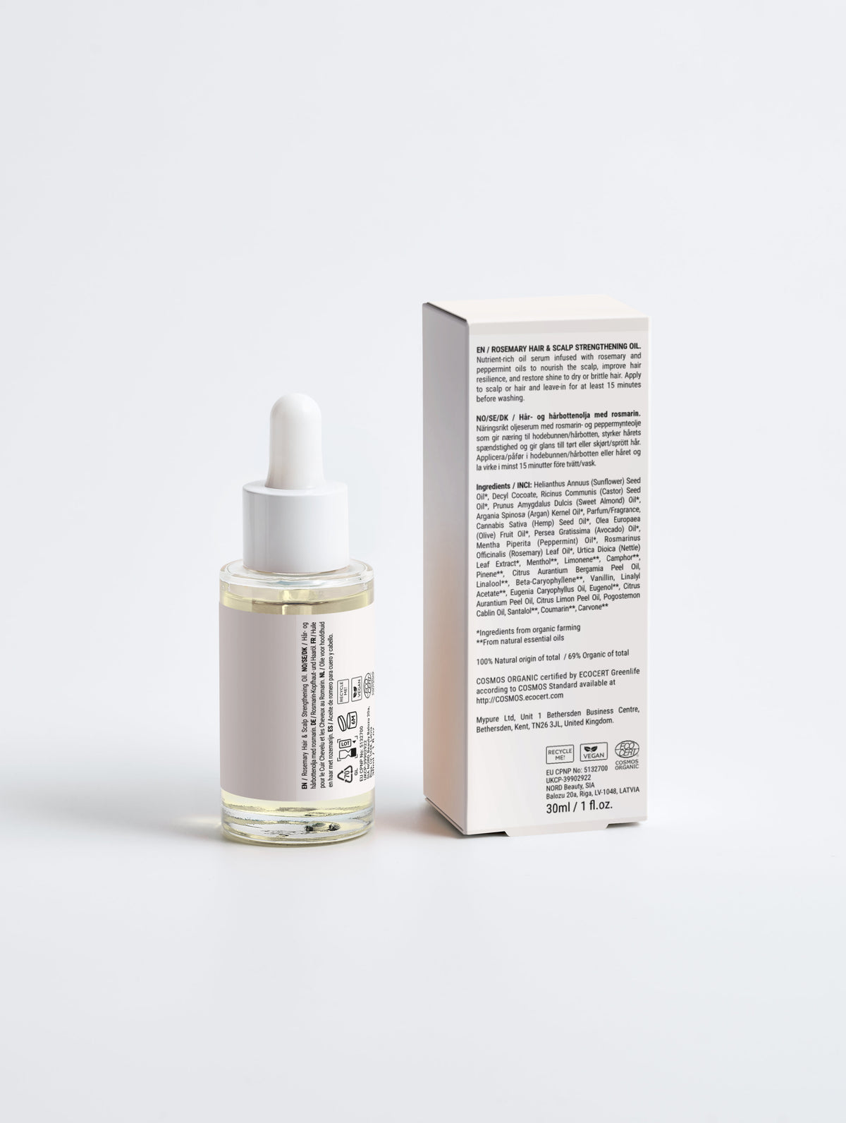 Rosemary hair & scalp strengthening oil serum with dropper, vegan, organic, for dry brittle hair care