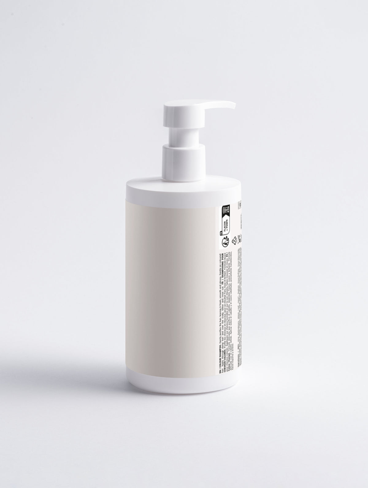 White pump bottle of color-safe shampoo for gentle hair care and scalp cleansing
